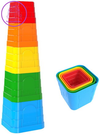 Kubus baby pyramida hranatá barevná věžička skládací 5 dílků plast