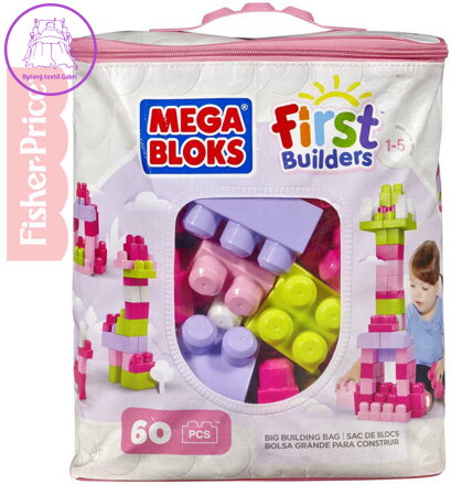 FISHER PRICE MEGA BLOKS Stavebnice 60 dílků v plastové tašce pro holky