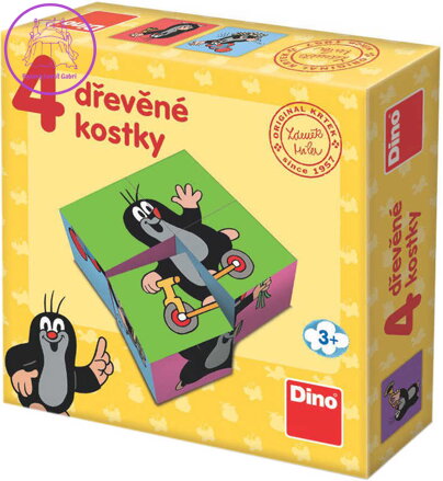 DINO DŘEVO Kostky obrázkové Krtek (Krteček) 4ks kubus *DŘEVĚNÉ HRAČKY*