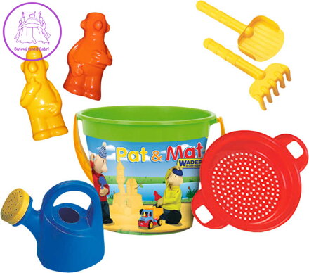 Pískový set kyblík s konvičkou a doplňky Pat a Mat 7ks mix barev plast