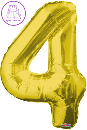 Party balonek nafukovací 86cm Číslice 4 zlatý velký foliový vzduch i helium
