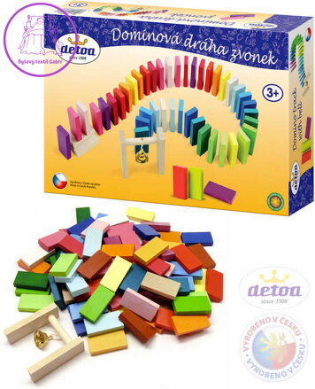 DETOA DŘEVO Dráha dominová zvonek set 95 kamenů se zvonečkem