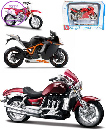 BBURAGO Motorka 12cm kovový model 1:18 různé druhy v krabici