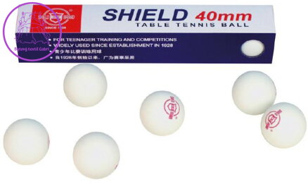 Míčky na stolní tenis ping pong Shield bílé set 6ks 4cm krabička