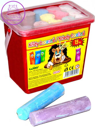 Křídy dětské chodníkové barevné set 15ks kulaté 10cm v plastovém boxu