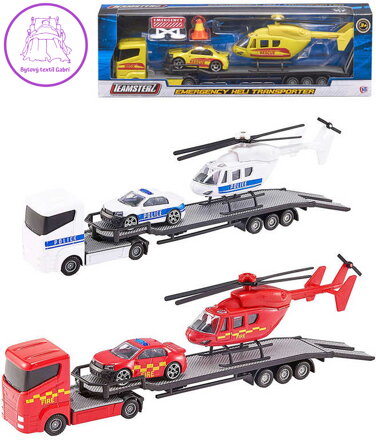 Teamsterz tahač kovový set s helikoptérou a osobním vozem 3 druhy v krabici