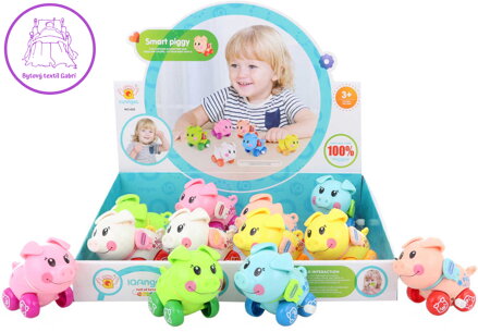 Prasátko baby 9cm zvířátko natahovací na kolečkách 6 barev plast