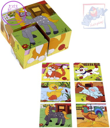WOODY DŘEVO Kostky obrázkové 5cm statek set 4ks kubus *DŘEVĚNÉ HRAČKY*
