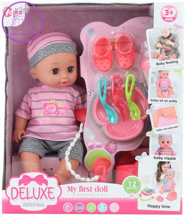 Panenka miminko 28cm pije čůrá set s nočníkem a doplňky na baterie Zvuk