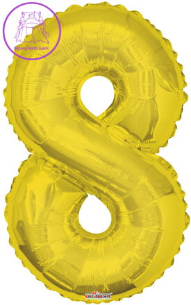 Party balonek nafukovací 86cm Číslice 8 zlatý velký foliový vzduch i helium