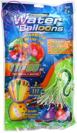 Vodní bomba set 111ks balónky barevné na vodu s adaptérem 3 pack v sáčku