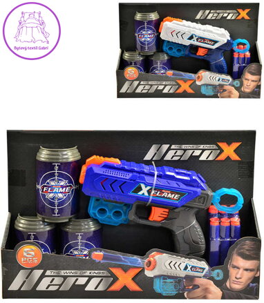 Pistole Hero-X se 6 soft pěnovými náboji s přísavkou a 3 terči 2 barvy