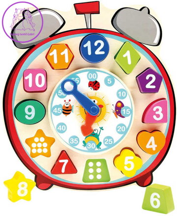 BINO DŘEVO Baby hodiny vkládací budík 13 dílků *DŘEVĚNÉ HRAČKY*