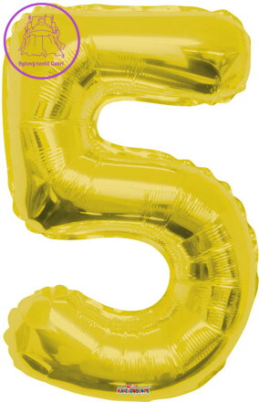 Party balonek nafukovací 86cm Číslice 5 zlatý velký foliový vzduch i helium