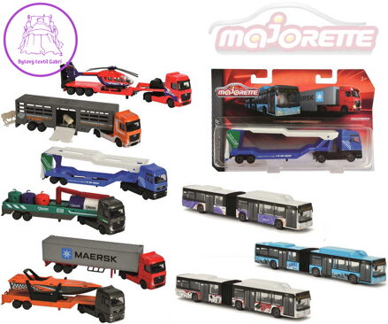 MAJORETTE Autobus kloubový / nákladní auto s přívěsem volný chod kov 9 druhů