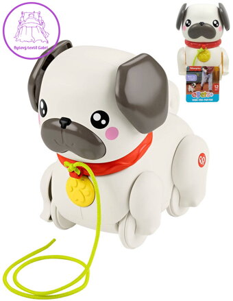 FISHER PRICE Baby pes mopslík chodící tahací na kolečkách plast