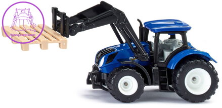 SIKU Traktor New Holland set s paletovými vidlemi + paleta model kov 1544