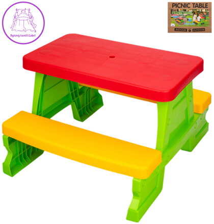 Stůl dětský piknikový 70x79x47cm barevný s lavicemi pro 4 děti plast