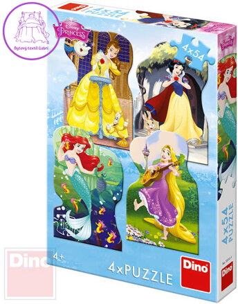 DINO Puzzle 4x54 dílků obrysové Princezny 13x19cm skládačka 4v1 v krabici