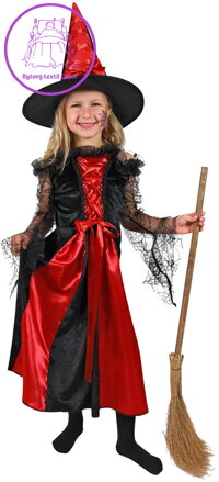 KARNEVAL Šaty čarodějnice černo/červené vel. S (110-120cm) 3-6 let *KOSTÝM*