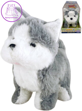MAC TOYS Pejsek Husky interaktivní zvířátko chodící na baterie Zvuk PLYŠ