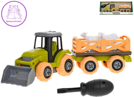 Traktor s vlečkou montážní šroubovací set s nástrojem a ovečkami volný chod