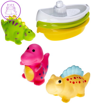 PROFIBABY Baby dinosaurus stříkací 3ks + lodička 3ks pro miminko do koupele PROFIBABY Baby dinosaurus stříkací 3ks + lodička 3ks pro miminko do koupele