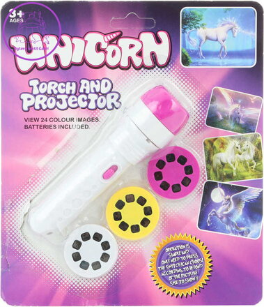 Projektor mini jednorožci na baterie set se 3 kotoučky Světlo na kartě