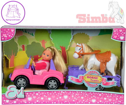SIMBA Evi Love panenka Evička 12cm set s džípem a přívěsem pro koně