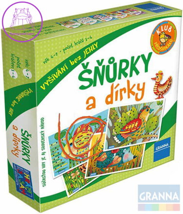 GRANNA Hra Šňůrky a dírky kreativní set 4 karty s 8 provázky vyšívání obrázků