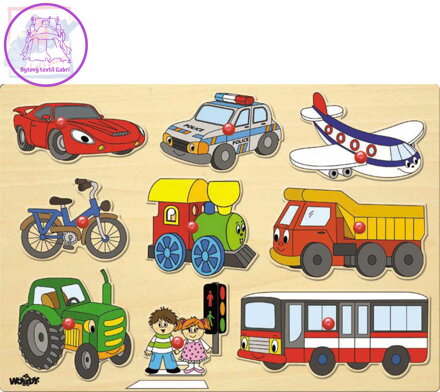 WOODY DŘEVO Baby puzzle vkládací Dopravní prostředky na desce 9 dílků
