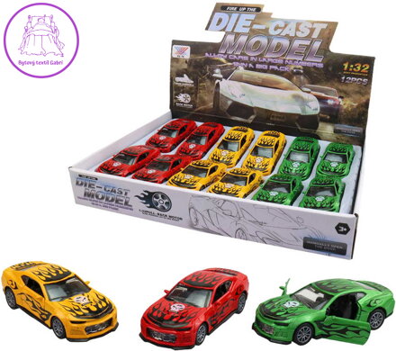 Auto kovové závodní s grafikou zpětný chod 12cm závodnička 3 barvy