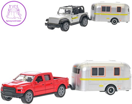 Auto Karavan 2-Play Traffic set s přívěsem kovový 4 druhy v krabici