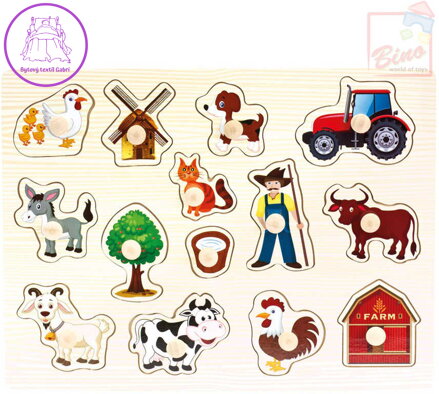 BINO DŘEVO Baby puzzle farma 14 dílků vkládačka pro miminko