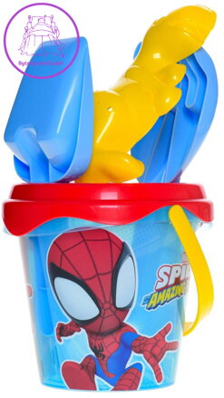Pískový set Spiderman kyblík transparentní se sítkem a 2 nástroji