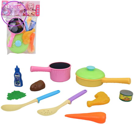 Kuchyňská sada dětské barevné nádobí + makety potravin plast