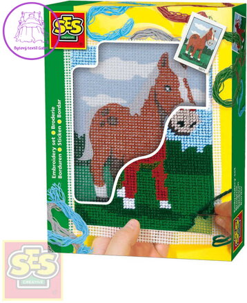 SES CREATIVE Dečka dětská vyšívací Kůň set s bavlkami malá švadlenka