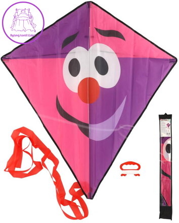 Drak létající Klaun nylonový růžovofialový 78x86cm v látkovém sáčku Drak létající Klaun nylonový růžovofialový 78x86cm v látkovém sáčku