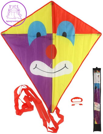 Drak létající Klaun nylonový barevný 78x88cm v látkovém sáčku Drak létající Klaun nylonový barevný 78x88cm v látkovém sáčku