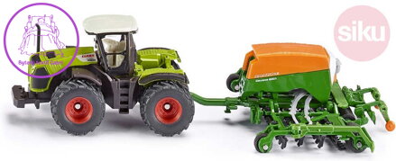 SIKU Set Traktor zelený Claas Xerion + secí přívěs 1:87 model kov 1826