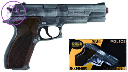 Pistole kovová stříbrná POLICIE na kapsle 8 ranné