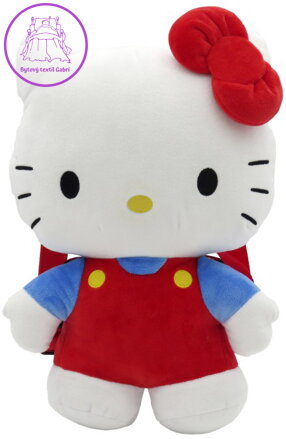PLYŠ Batůžek 3D postavička kočička Hello Kitty červeno-modrý 25x35cm