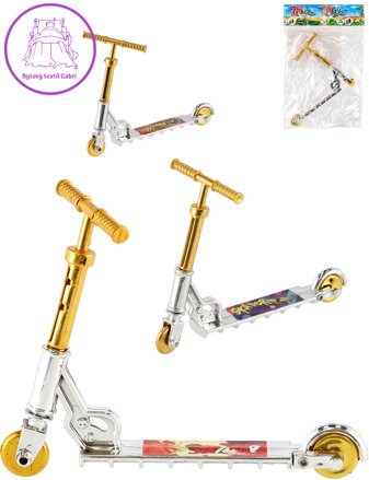 Koloběžka mini prstová triková 10cm 3 druhy plastová v sáčku