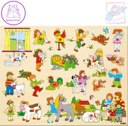 WOODY DŘEVO Baby puzzle vkládací velké set 21 dílků s úchyty na podložce
