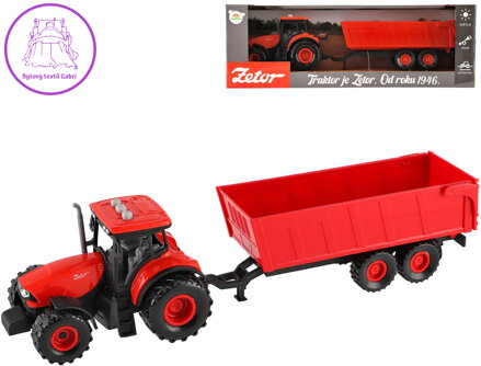 Traktor Zetor červený set s valníkem na setrvačník na baterie Světlo Zvuk
