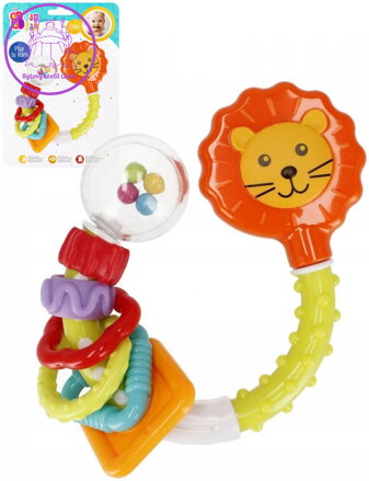BAM BAM Baby chrastítko lev s kroužky a kuličkami pro miminko plast