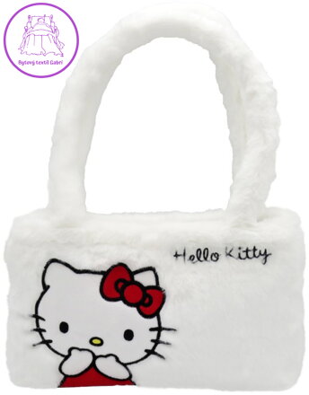 EP Line Taška bílá kočička Hello Kitty plyšová velká 26x17cm na zip