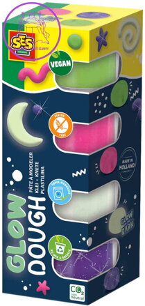 SES CREATIVE Modelína baby svítící ve tmě vegan set 4 neon barvy 4x90g