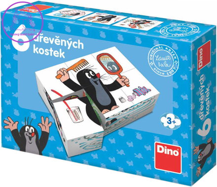 DINO DŘEVO Kostky obrázkové Krtek (Krteček) 6ks kubus *DŘEVĚNÉ HRAČKY*