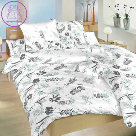 Dadka Povlečení bavlna Agáta mentolová na bílém 200x220, 2x70x90 cm